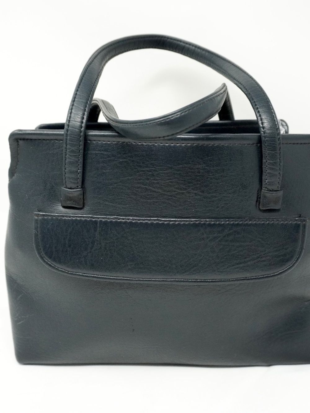 Vintage Navy Blue Leather Handbag with Clasp